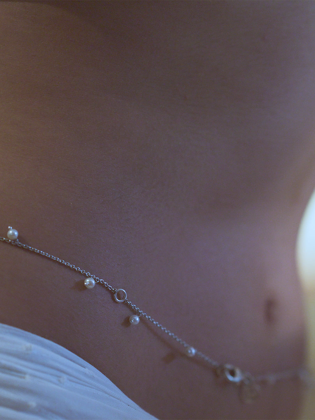 Dainty Waist Chain in White Rhodium